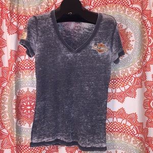 Harley-Davidson faded black & gray V-neck tee with orange logo